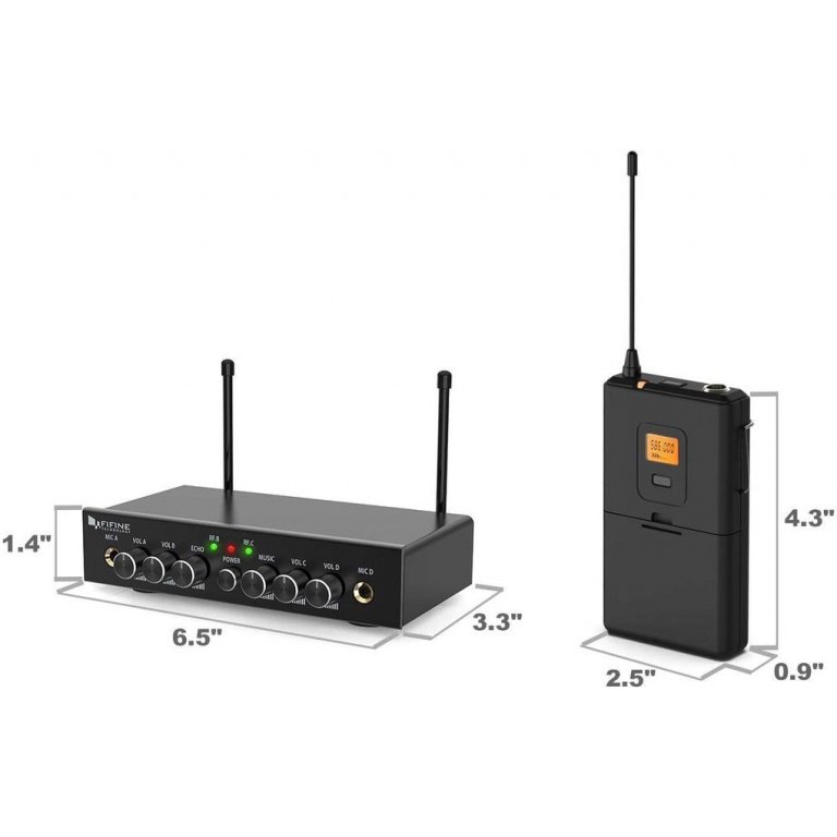 Fifine K038 Wireless Microphone System with UHF Dual Channel Wireless Microphone Set with 2 Headsets & 2 Lapel Lavalier Microphones