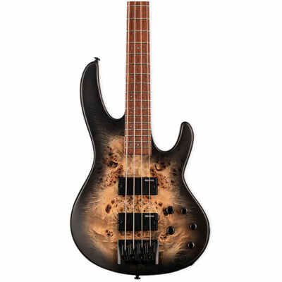 ESP LTD D Series 4-String Bass, Burled Poplar Top - Black Natural Burst Satin Finish