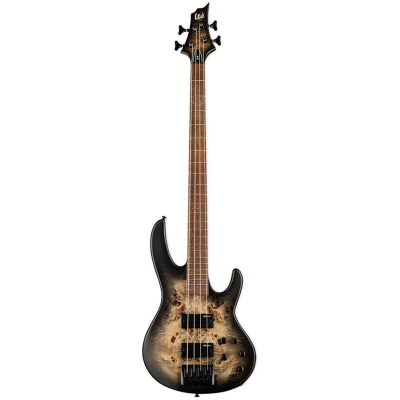 ESP LTD D Series 4-String Bass, Burled Poplar Top - Black Natural Burst Satin Finish