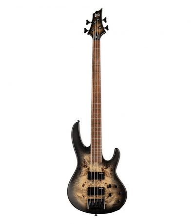 ESP LTD D Series 4-String Bass, Burled Poplar Top - Black Natural Burst Satin Finish