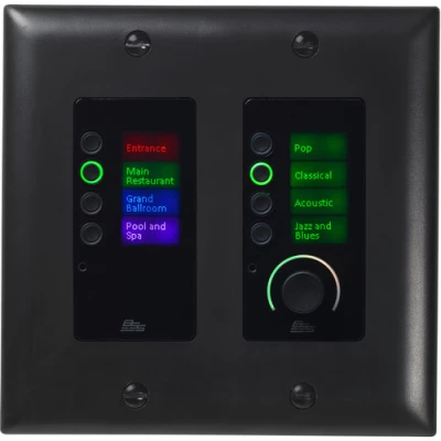 BSS Audio EC-8BV Dual-Gang Ethernet Wall Controller with LCD Screen, 8 Buttons, and Volume Control Black