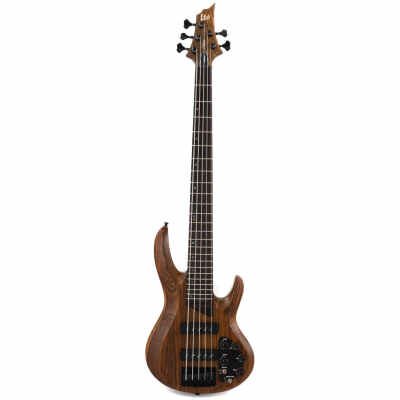 ESP LTD B-1005 Series 5-String Bass Electric Guitar with Bocote Top, Natural Satin Finish